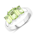 2.10 Ct Octagon Green Peridot Prong Silver Three Stone Ring by Fine Color Jewels