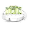 2.10 Ct Octagon Green Peridot Prong Silver Three Stone Ring