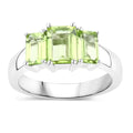 2.10 Ct Octagon Green Peridot Prong Silver Three Stone Ring by Fine Color Jewels