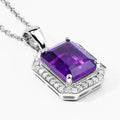 2.10 Ct Octagon Purple Amethyst & Lab Diamond Prong Silver Halo Pendant Necklace by Fine Color Jewels