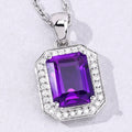 2.10 Ct Octagon Purple Amethyst & Lab Diamond Prong Silver Halo Pendant Necklace by Fine Color Jewels