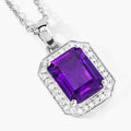 2.10 Ct Octagon Purple Amethyst & Lab Diamond Prong Silver Halo Pendant Necklace by Fine Color Jewels