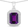 2.10 Ct Octagon Purple Amethyst & Lab Diamond Prong Silver Halo Pendant Necklace
