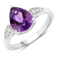 2.10 Ct Pear Purple Amethyst and Lab Diamond Prong Silver Cocktail Ring by Fine Color Jewels