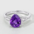 2.10 Ct Pear Purple Amethyst and Lab Diamond Prong Silver Cocktail Ring by Fine Color Jewels