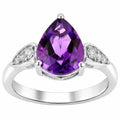 2.10 Ct Pear Purple Amethyst and Lab Diamond Prong Silver Cocktail Ring by Fine Color Jewels