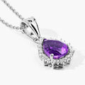 2.10 Ct Pear Purple Amethyst & Lab Diamond Prong Silver Halo Teardrop Pendant Necklace by Fine Color Jewels