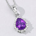 2.10 Ct Pear Purple Amethyst & Lab Diamond Prong Silver Halo Teardrop Pendant Necklace by Fine Color Jewels