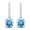 2.10 Ct Round Swiss Blue Topaz & Lab Diamond Prong Silver Dangle Earrings