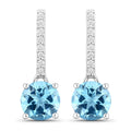 2.10 Ct Round Swiss Blue Topaz & Lab Diamond Prong Silver Dangle Earrings by Fine Color Jewels