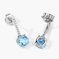 2.10 Ct Round Swiss Blue Topaz & Lab Diamond Prong Silver Dangle Earrings by Fine Color Jewels
