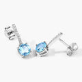 2.10 Ct Round Swiss Blue Topaz & Lab Diamond Prong Silver Dangle Earrings by Fine Color Jewels