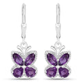 2.12 Ct Purple Amethyst Prong Silver Butterfly Leverback Earrings by Fine Color Jewels