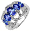 2.13 Ct Oval Violet Tanzanite Prong Silver Pave Five Stone Crown Style Ring by Fine Color Jewels