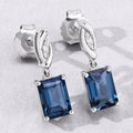 2.14 Ct Octagon London Blue Topaz & Lab Diamond Prong Silver Dangle Earrings by Fine Color Jewels