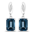 2.14 Ct Octagon London Blue Topaz & Lab Diamond Prong Silver Dangle Earrings by Fine Color Jewels