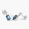 2.14 Ct Octagon London Blue Topaz & Lab Diamond Prong Silver Dangle Earrings by Fine Color Jewels