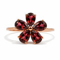 2.15 Ct Pear Red Garnet Prong Silver Flower Ring by Fine Color Jewels