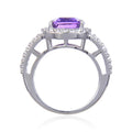 2.17 Ct Cushion Purple Amethyst and White Topaz Prong Silver Halo Statement Ring by Fine Color Jewels