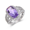2.17 Ct Cushion Purple Amethyst and White Topaz Prong Silver Halo Statement Ring by Fine Color Jewels