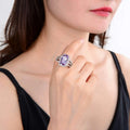 2.17 Ct Cushion Purple Amethyst and White Topaz Prong Silver Halo Statement Ring by Fine Color Jewels