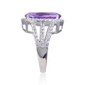 2.17 Ct Cushion Purple Amethyst and White Topaz Prong Silver Halo Statement Ring by Fine Color Jewels