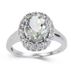 2.17 Ct Oval Green Amethyst and White Sapphire Prong Silver Halo Statement Ring