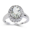 2.17 Ct Oval Green Amethyst and White Sapphire Prong Silver Halo Statement Ring by Fine Color Jewels