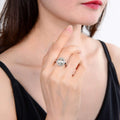2.17 Ct Oval Green Amethyst and White Sapphire Prong Silver Halo Statement Ring by Fine Color Jewels