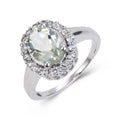 2.17 Ct Oval Green Amethyst and White Sapphire Prong Silver Halo Statement Ring by Fine Color Jewels