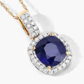 2.18 Ct Genuine Cushion Ceylon Blue Sapphire and Diamond 18K Yellow Gold Halo Pendant by Fine Color Jewels