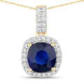 2.18 Ct Genuine Cushion Ceylon Blue Sapphire and Diamond 18K Yellow Gold Halo Pendant by Fine Color Jewels