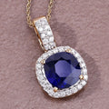 2.18 Ct Genuine Cushion Ceylon Blue Sapphire and Diamond 18K Yellow Gold Halo Pendant by Fine Color Jewels