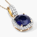 2.18 Ct Genuine Cushion Ceylon Blue Sapphire and Diamond 18K Yellow Gold Halo Pendant by Fine Color Jewels