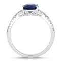 2.18 Ct Oval Ceylon Blue Sapphire and White Diamond Prong 18K White Gold Pave Crossover Engagement Ring by Fine Color Jewels