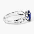 2.18 Ct Oval Ceylon Blue Sapphire and White Diamond Prong 18K White Gold Pave Crossover Engagement Ring by Fine Color Jewels