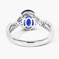 2.18 Ct Oval Ceylon Blue Sapphire and White Diamond Prong 18K White Gold Pave Crossover Engagement Ring by Fine Color Jewels