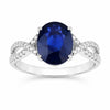 2.18 Ct Oval Ceylon Blue Sapphire and White Diamond Prong 18K White Gold Pave Crossover Engagement Ring