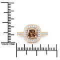 2.19 Ct Genuine Brown Diamond 18K Yellow Gold Halo Pave Cushion Ring by Fine Color Jewels