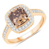 2.19 Ct Genuine Brown Diamond 18K Yellow Gold Halo Pave Cushion Ring