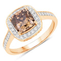 2.19 Ct Genuine Brown Diamond 18K Yellow Gold Halo Pave Cushion Ring by Fine Color Jewels