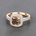 2.19 Ct Genuine Brown Diamond 18K Yellow Gold Halo Pave Cushion Ring by Fine Color Jewels