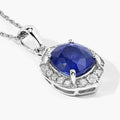 2.19 Ct Genuine Cushion Ceylon Blue Sapphire and Diamond 18K White Gold Halo Pendant by Fine Color Jewels