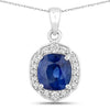 2.19 Ct Genuine Cushion Ceylon Blue Sapphire and Diamond 18K White Gold Halo Pendant