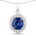2.19 Ct Genuine Cushion Ceylon Blue Sapphire and Diamond 18K White Gold Halo Pendant by Fine Color Jewels