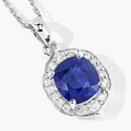 2.19 Ct Genuine Cushion Ceylon Blue Sapphire and Diamond 18K White Gold Halo Pendant by Fine Color Jewels