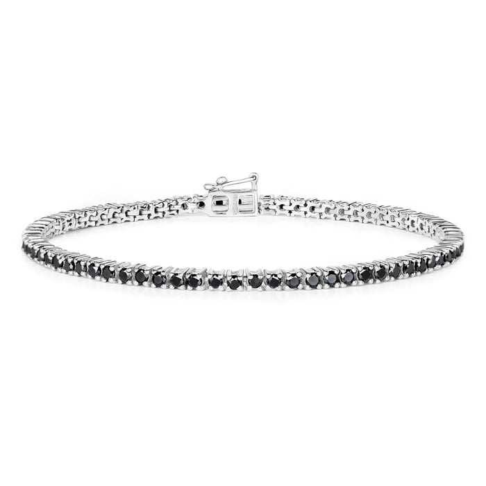 2.19 Ct Round Black Diamond Prong Sterling Silver Inline Tennis Bracelet by Fine Color Jewels