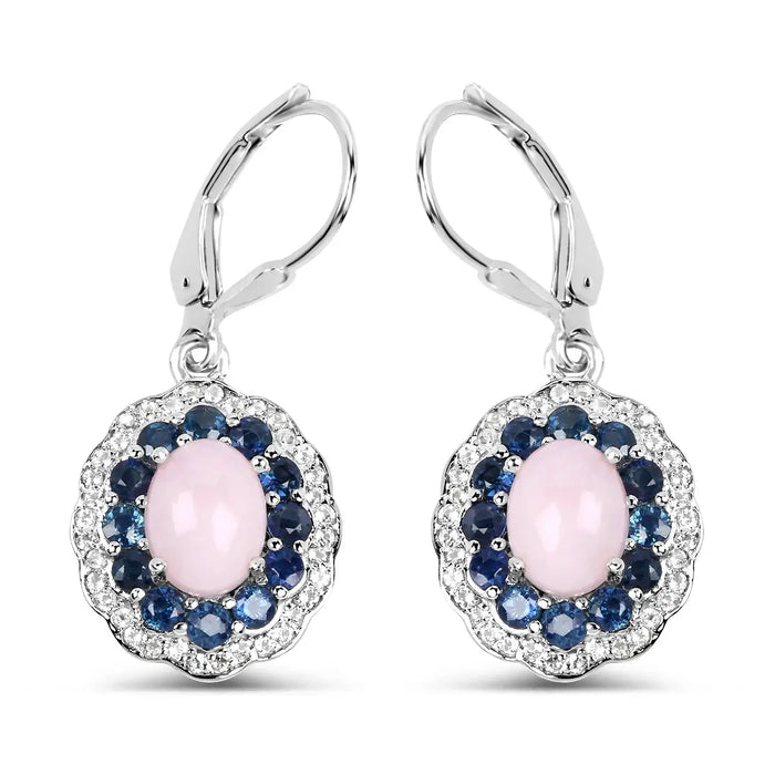 2.20 Ct Oval Pink Ethiopian Opal Prong Silver Floral Dangle Earrings by Fine Color Jewels