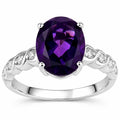 2.20 Ct Oval Purple Amethyst and Lab Diamond Prong Silver Bridge Ring by Fine Color Jewels
