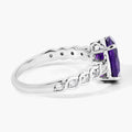 2.20 Ct Oval Purple Amethyst and Lab Diamond Prong Silver Bridge Ring by Fine Color Jewels